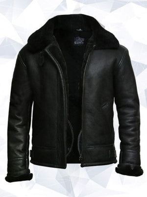 Men’s Black Aviator B3 Real Shearling Sheepskin Leather Bomber Flying Pilot Jacket