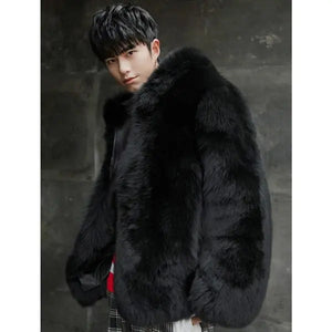 Men’s Black Mink Short Fox Fur Hooded Coat Jacket