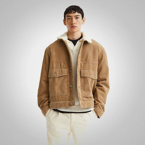 Men’s Khaki Corduroy Shearling Jacket