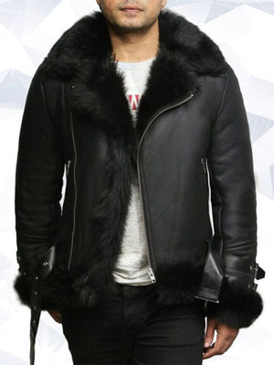 Mens Aviator Flying Jacket Real Shearling Sheepskin Toscana Flying Jacket Coat