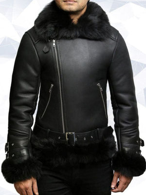 Mens Aviator Flying Jacket Real Shearling Sheepskin Toscana Flying Jacket Coat