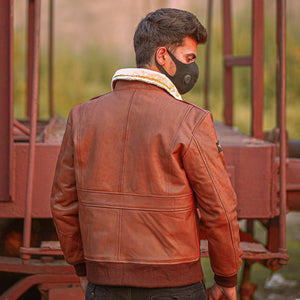 Men's Cognac B3 Shearling Bomber with Flight Patches