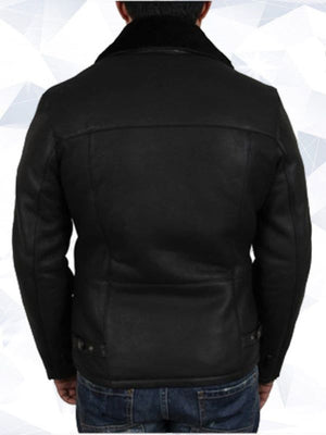 Men’s Luxury Double Aviator Black Real Shearling Sheepskin Leather Flying Jacket