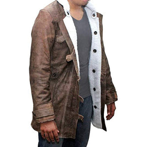 Men’s Shearling Bomber Jacket – Distressed Real Leather Winter Coat for Men