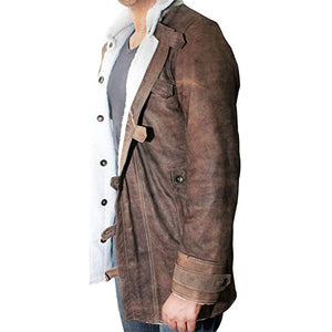 Men’s Shearling Bomber Jacket – Distressed Real Leather Winter Coat for Men