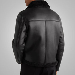 Men's Shearling Lined Leather Black Trucker Jacket