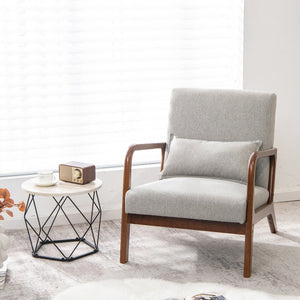 Modern Accent Chair with Rubber Wood Frame and Lumbar Pillow