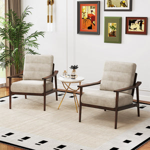 Modern Accent Chair with Rubber Wood Armrests and Legs for Living Room-Brown