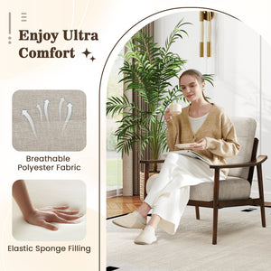 Modern Accent Chair with Rubber Wood Armrests and Legs for Living Room-Brown