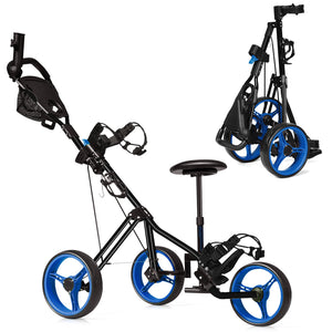 3 Wheels Push Pull Golf Trolley with Scoreboard Bag