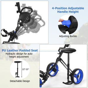 3 Wheels Push Pull Golf Trolley with Scoreboard Bag