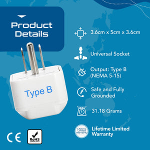 USA, Canada Travel Adapter - Type B - 3 Pack (GP-5) - TRAPSKI