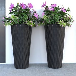 Noah Round Wicker Planter 2-piece Set in Black