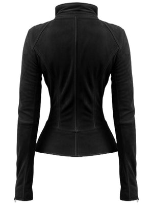 Olivia Black Suede Biker Real Leather Jacket