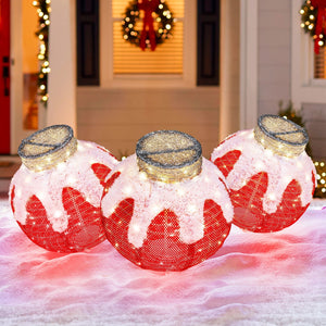 Outdoor Christmas Lantern Pop-Up Lighted Festive Ball with 80 LED Lights and Support Base