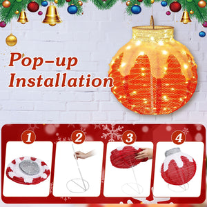 Outdoor Christmas Lantern Pop-Up Lighted Festive Ball with 80 LED Lights and Support Base