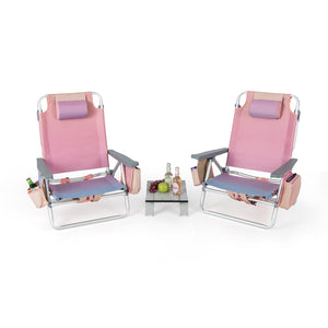 2 Packs 5-Position Outdoor Folding Backpack Beach Table Chair Reclining Chair Set