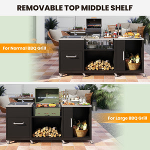 Outdoor Grill Table with Sink and Drainage Heavy Duty Metal Grill Cart-Black