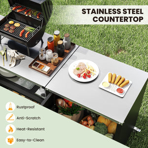 Outdoor Grill Table with Sink and Drainage Heavy Duty Metal Grill Cart-Black