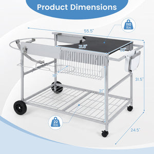 Outdoor Movable Grill Table for 18/22 Inch Weber Original Kettle for Camping