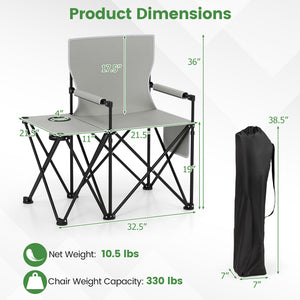 Oversized Camping Chair with Side Table and 2 Storage Pockets