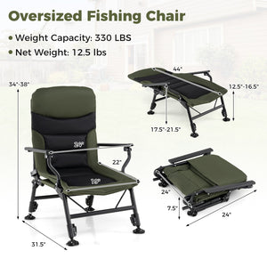 Oversized Foldable Fishing Chair for Adults with Armrest-Green