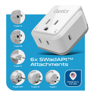 Travel Adapter Set | Type A, B, C, E/F, G, I - USB-C Port with PD + 2 US Outlets (PAK-30-WS) - TRAPSKI
