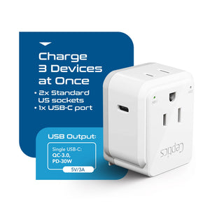 Travel Adapter Set | Type A, B, C, E/F, G, I - USB-C Port with PD + 2 US Outlets (PAK-30-WS) - TRAPSKI