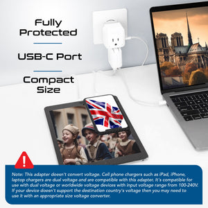 UK, Hong Kong, Travel Plug Adapter | Type G - USB-C Ports + 2 US Outlets (PAK-30W-7) - TRAPSKI