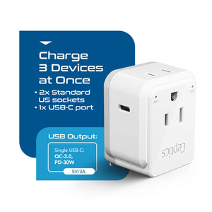 UK, Hong Kong, Travel Plug Adapter | Type G - USB-C Ports + 2 US Outlets (PAK-30W-7) - TRAPSKI