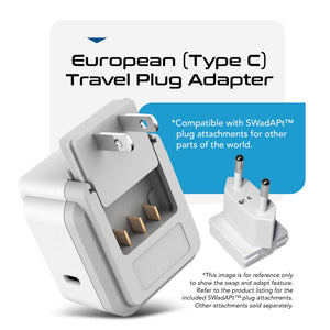 European travel Plug Adapter | Type C - USB C Port + 2 US Outlets (PAK-30W-9C) - TRAPSKI
