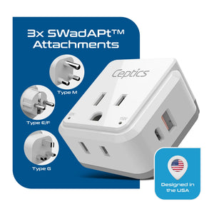 Africa Travel Adapter Set | Type E/F, G, M - USB & USB-C Ports + 2 US Outlets (PAK-AF) - TRAPSKI