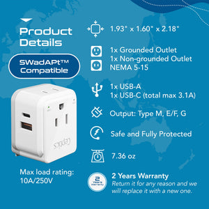 Africa Travel Adapter Set | Type E/F, G, M - USB & USB-C Ports + 2 US Outlets (PAK-AF) - TRAPSKI