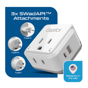 Asian, China, Malaysia Travel Adapter Set | Type C, G, I - USB & USB-C Ports + 2 US Outlets (PAK-AS)