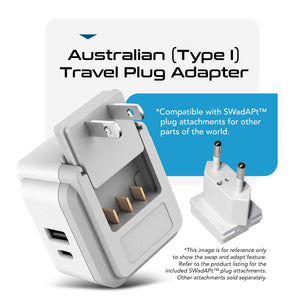 Australia, China, New Zealand Travel Adapter | Type I - USB & USB-C Ports + 2 US Outlets (PAK-AU) - TRAPSKI