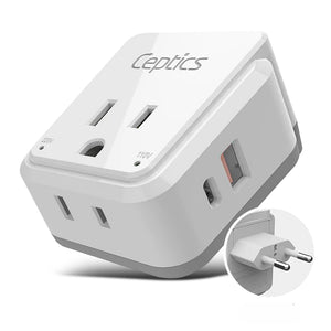 European Travel Adapter | Type C - USB & USB-C Ports + 2 US Outlets (PAK-C)