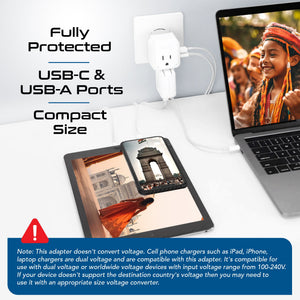 India, Nepal Travel Adapter Set | Type C, D - USB & USB-C Ports + 2 US Outlets (PAK-IN) - TRAPSKI