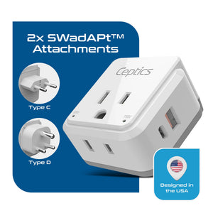 India, Nepal Travel Adapter Set | Type C, D - USB & USB-C Ports + 2 US Outlets (PAK-IN) - TRAPSKI