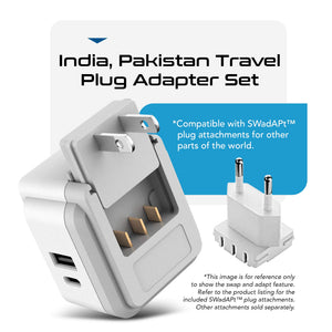 India, Nepal Travel Adapter Set | Type C, D - USB & USB-C Ports + 2 US Outlets (PAK-IN)