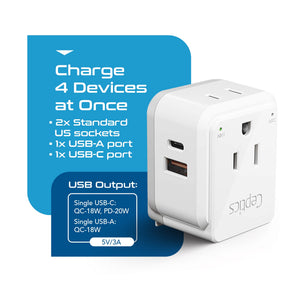 India, Nepal Travel Adapter Set | Type C, D - USB & USB-C Ports + 2 US Outlets (PAK-IN) - TRAPSKI