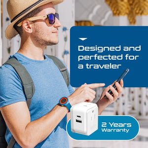 India, Nepal Travel Adapter Set | Type C, D - USB & USB-C Ports + 2 US Outlets (PAK-IN) - TRAPSKI