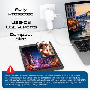 Italy, Chile Travel Adapter Set | Type C, L - USB & USB-C Ports + 2 US Outlets (PAK-IT)