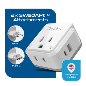 Italy, Chile Travel Adapter Set | Type C, L - USB & USB-C Ports + 2 US Outlets (PAK-IT)