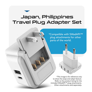 Japan, Philippines Travel Plug Adapter Set | Type A, B - USB & USB-C Ports + 2 US Outlets (PAK-JP)