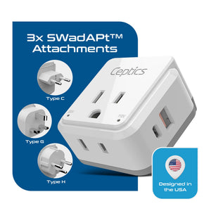 Israel, Jordan, Middle East Travel Adapter Set | Type C, G, H - USB & USB-C Ports + 2 US Outlets (PAK-ME) - TRAPSKI