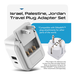 Israel, Jordan, Middle East Travel Adapter Set | Type C, G, H - USB & USB-C Ports + 2 US Outlets (PAK-ME) - TRAPSKI