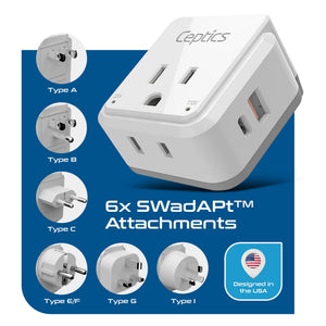 Travel Adapter Set | Type A, B, C, E/F, G, I - USB & USB-C Ports + 2 US Outlets (PAK-WS) - TRAPSKI