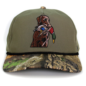 Chocolate Lab Duck Dog 5-Panel Camo Visor
