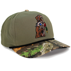Chocolate Lab Duck Dog 5-Panel Camo Visor