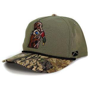 Chocolate Lab Duck Dog 5-Panel Camo Visor